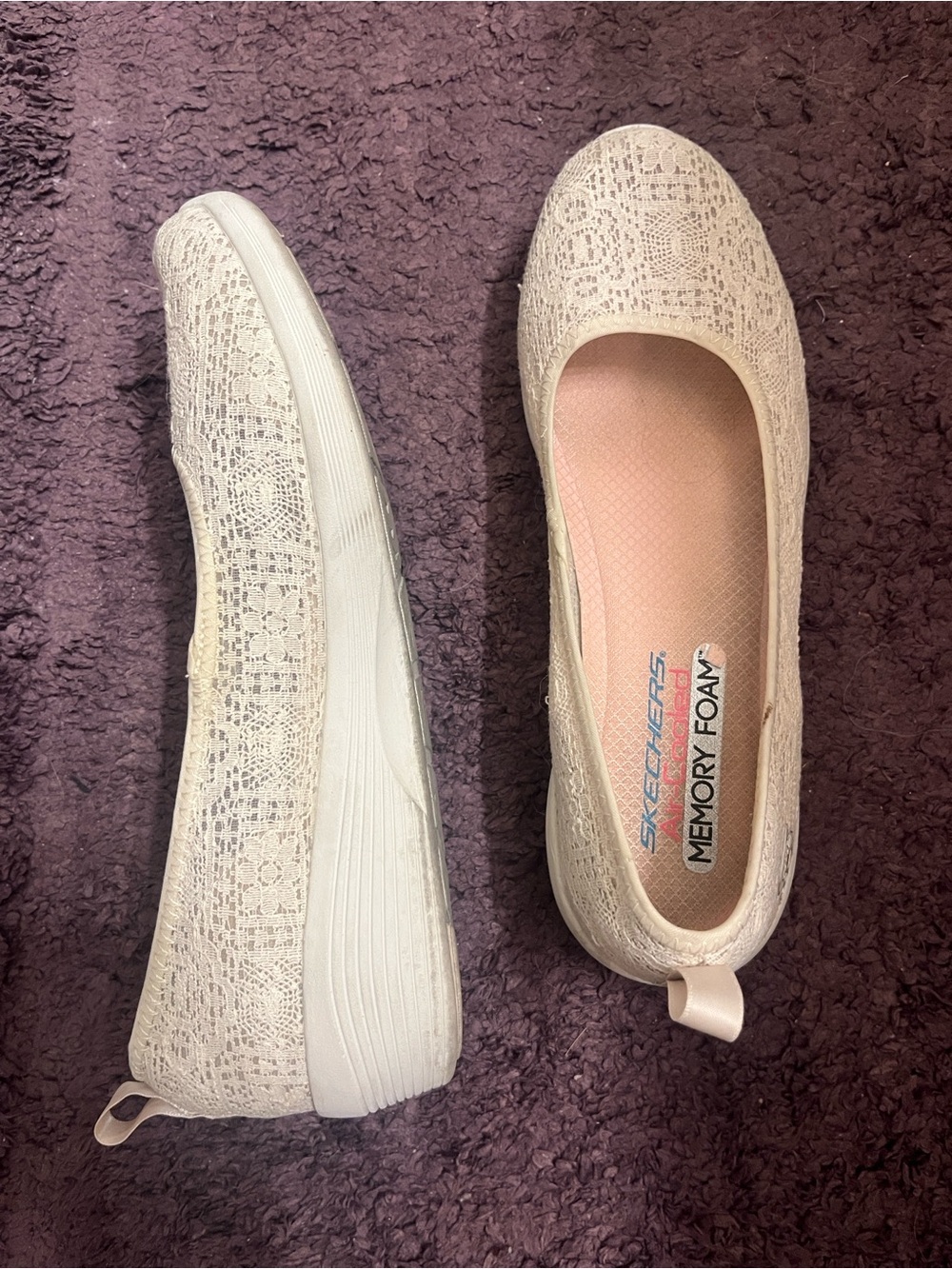 Skechers Lace Cream Ballet Flats with Memory Foam